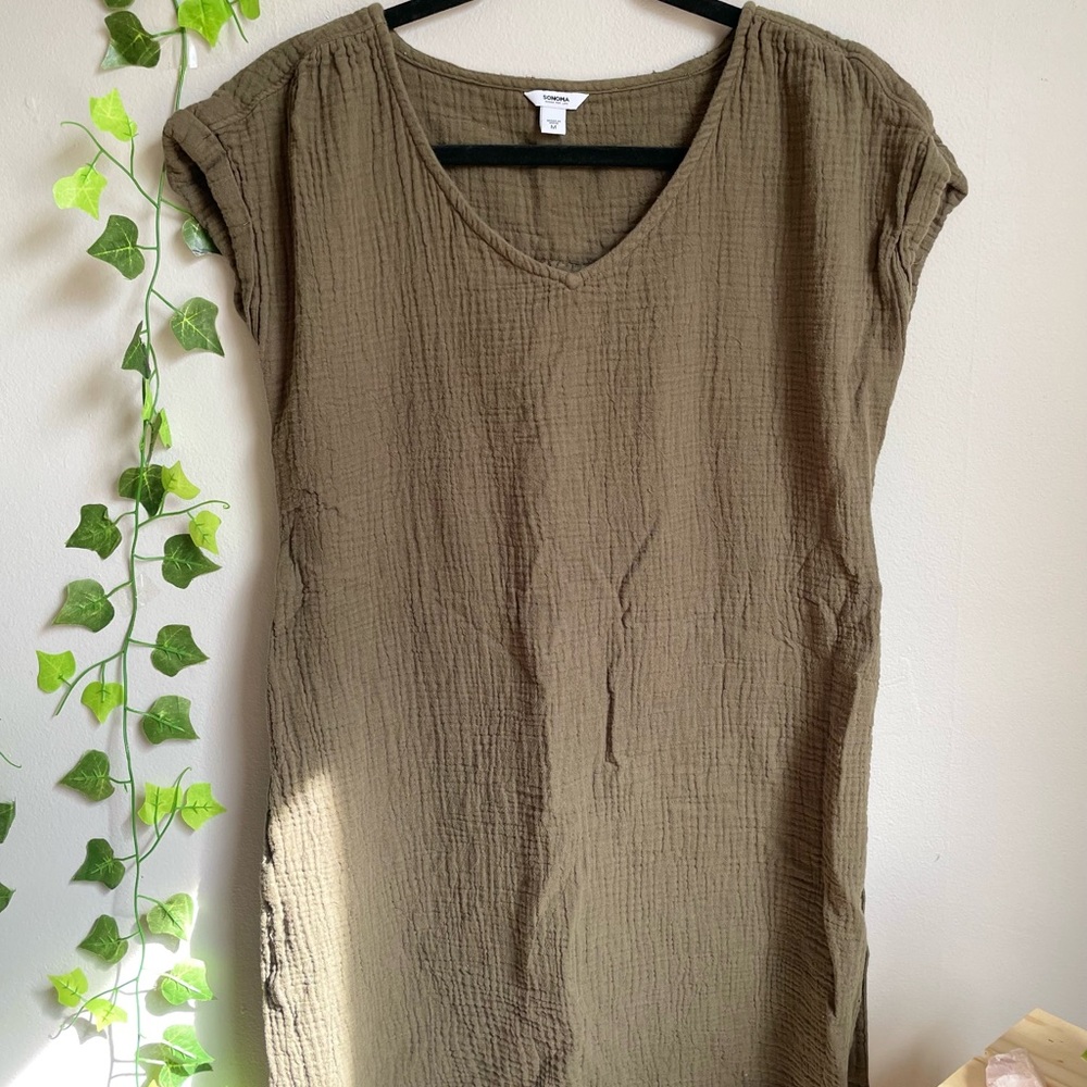Used Sonoma olive green cover-up dress (M)